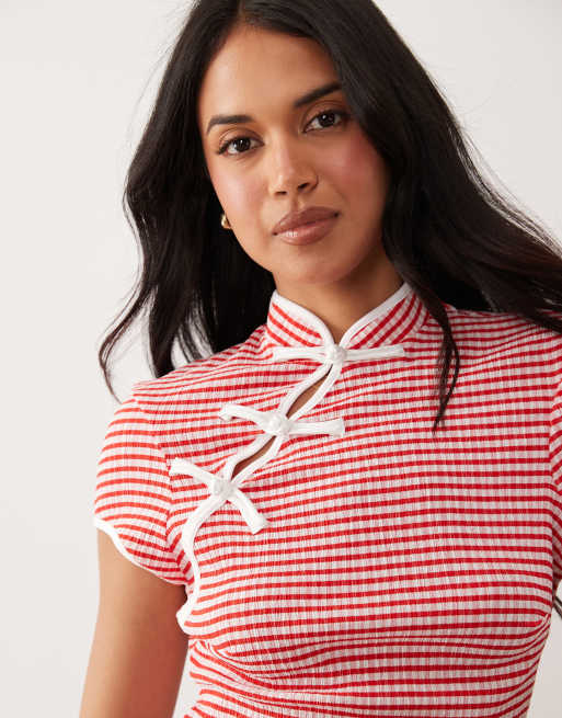 ASOS DESIGN - Top med ståkrave og gingham-tern, 4 af 4