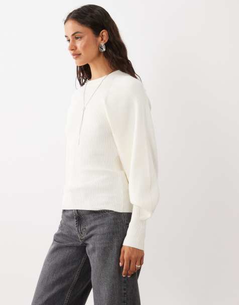 ASOS DESIGN top med strukturerede voluminøse ærmer i creme - view 1