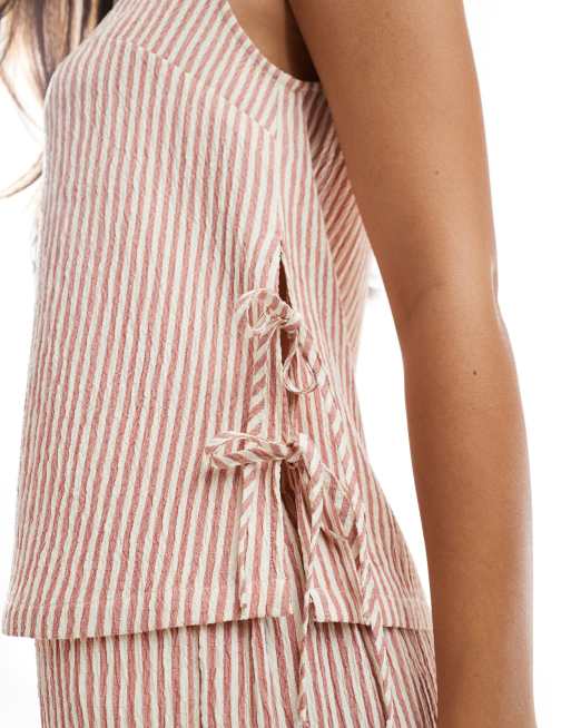 ASOS DESIGN - Top med tekstur, bindebånd i siden og rosa striber - Del af sæt , 4 af 4