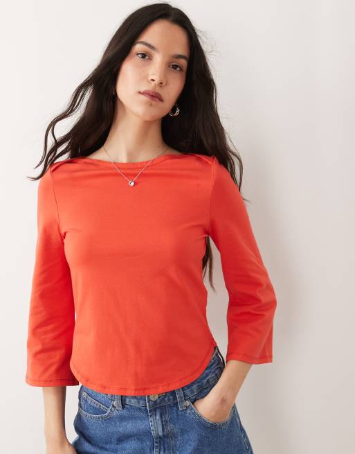 ASOS DESIGN - Top met 3/4 mouwen en boothals in rood, 2 van 4