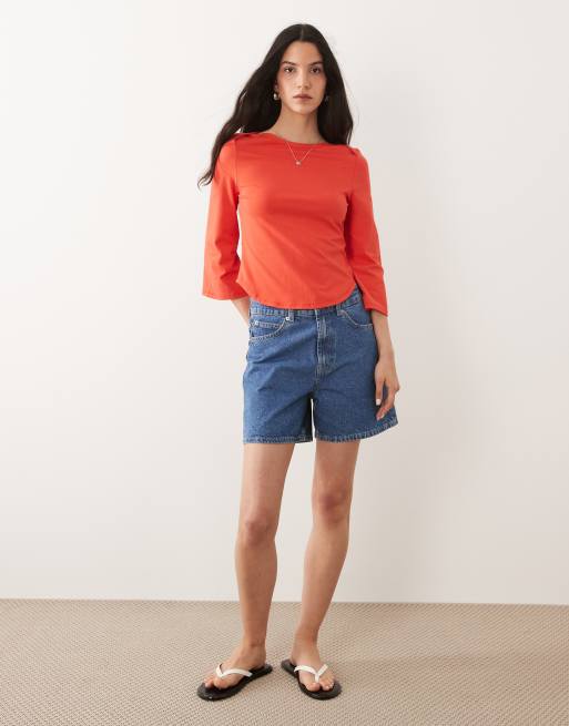 ASOS DESIGN - Top met 3/4 mouwen en boothals in rood, 3 van 4