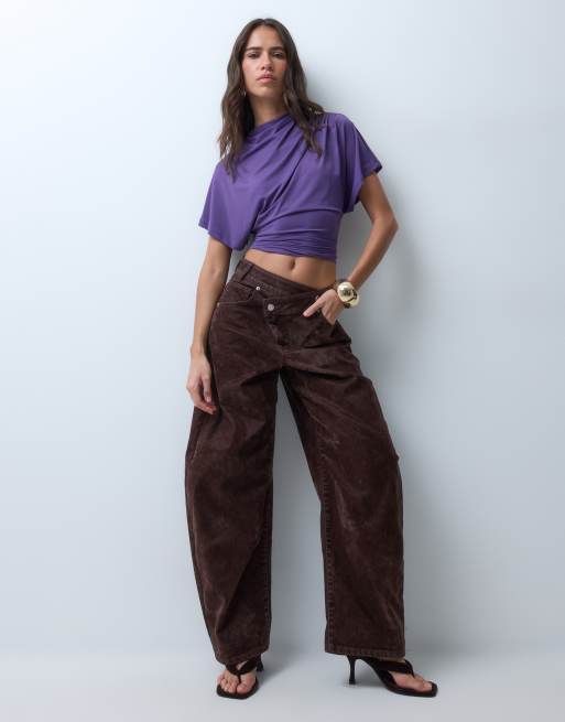 ASOS DESIGN top met aangezette hals, kapmouwen en striksluiting op de rug in pruim, 4 van 4