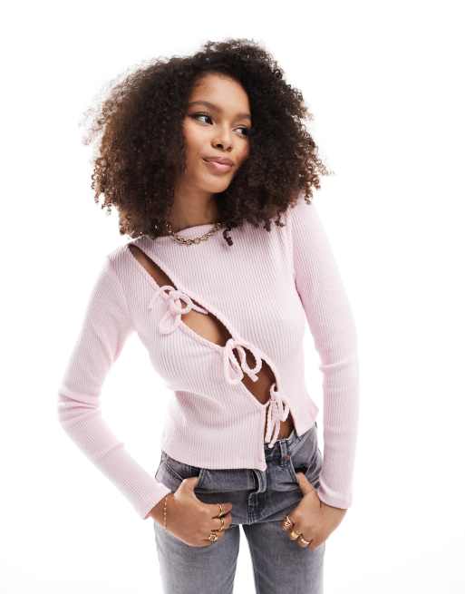 ASOS DESIGN - Top met asymmetrische gestrikte voorkant in lichtroze