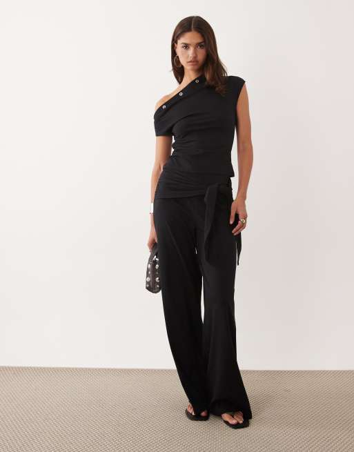 ASOS DESIGN - Top met blote schouder en oogjes in zwart, deel van co-ord set, 2 van 4