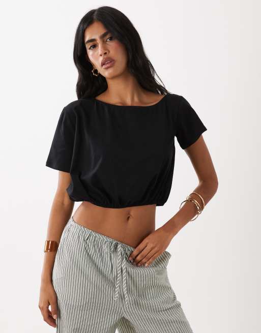 ASOS DESIGN - Top met blote schouder en pofzoom in zwart, 3 van 4