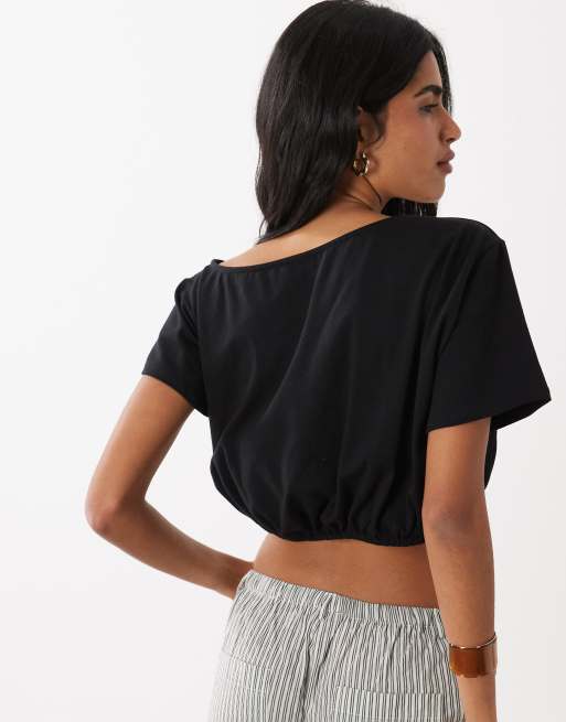 ASOS DESIGN - Top met blote schouder en pofzoom in zwart, 4 van 4
