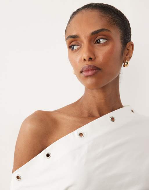 ASOS DESIGN - Top met blote schouders en oogjes in wit, 2 van 4