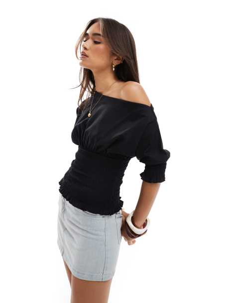ASOS DESIGN - Top met blote schouders in zwart - view 1