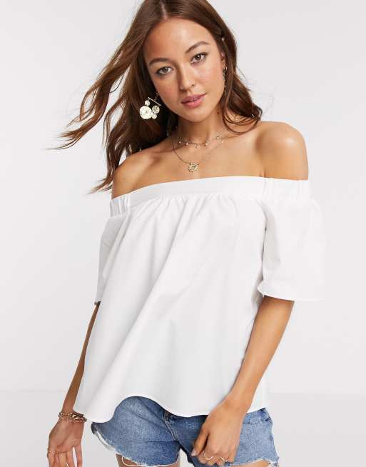 Asos Design - Top met blote schouders van katoen in ivoorwit