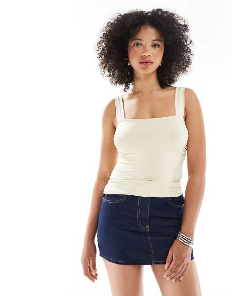 ASOS DESIGN - Top met brede schouderbanden in crème - view 1