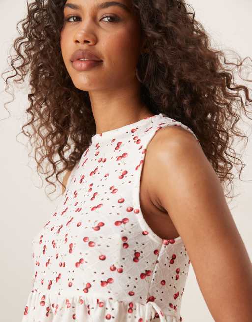 ASOS DESIGN - Top met broderie, gestrikte zijkant en kersenprint, deel van co-ord set, 2 van 4