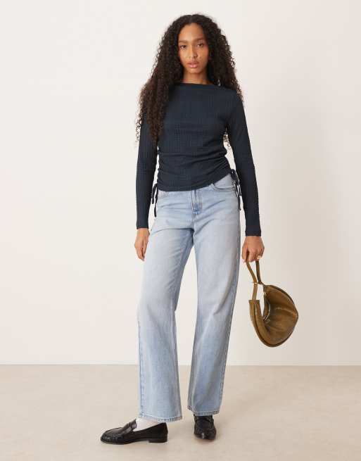 ASOS DESIGN - Top met bubbeltextuur en lange mouwen in marineblauw, 2 van 4