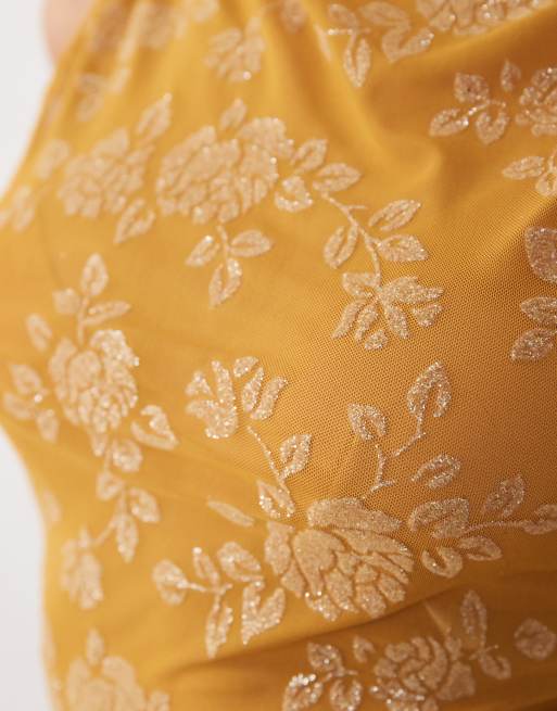 ASOS DESIGN - Top met burn-out motief, gedrapeerde halslijn en glitter in amber, 2 van 4
