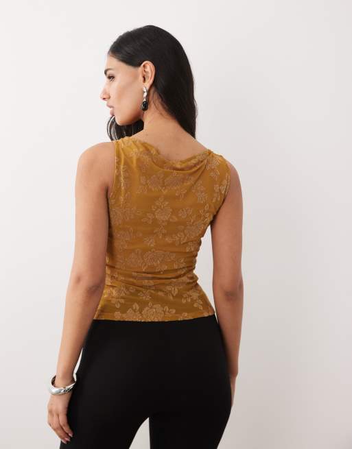 ASOS DESIGN - Top met burn-out motief, gedrapeerde halslijn en glitter in amber, 4 van 4