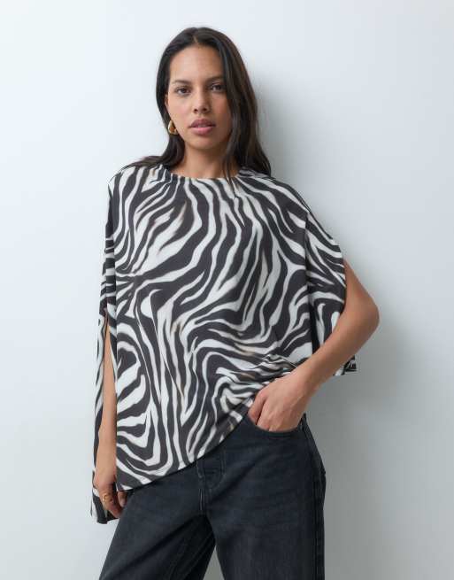 ASOS DESIGN top met cape en schoudervulling in zebraprint, 5 van 5