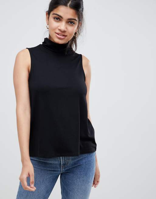 ASOS DESIGN Top met col zonder mouwen in zwart