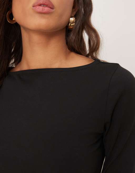 ASOS DESIGN - Top met driekwart mouwen en rechte hals in zwart, 3 van 4
