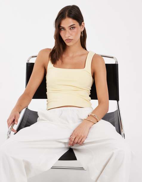 ASOS DESIGN top met dubbele laag en vierkante hals in buttermilk - view 1