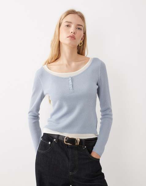 ASOS DESIGN top met dubbele laag, lage ronde hals en doorschijnend in blauw - view 1