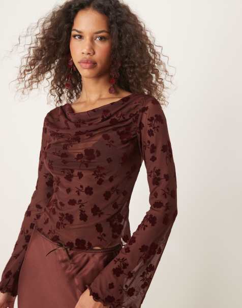 ASOS DESIGN - Top met fladdermouwen en bloemenprint in bruin - view 1