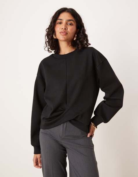 ASOS DESIGN - Top met gedraaide voorkant, lange mouwen en interlock-naden in zwart - view 1