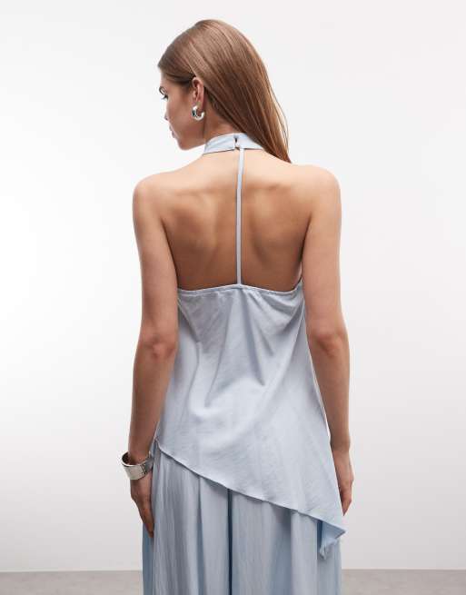 ASOS DESIGN - Top met gedrapeerde halslijn en lange pasvorm in blauw, deel van co-ord set, 2 van 4