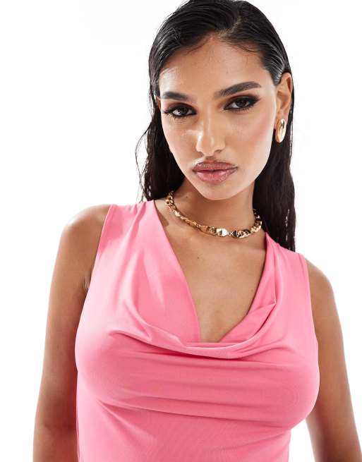 ASOS DESIGN - Top met gedrapeerde halslijn en open achterkant in felroze, 4 van 4