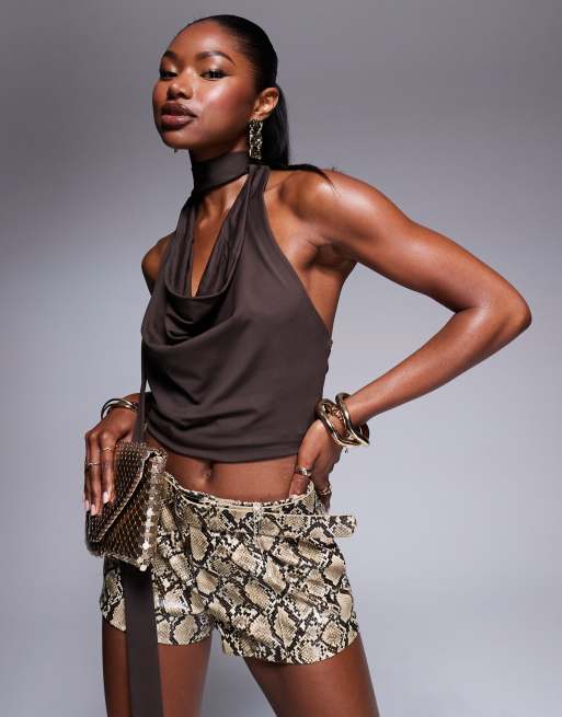 ASOS DESIGN - Top met gedrapeerde halslijn in chocoladebruin