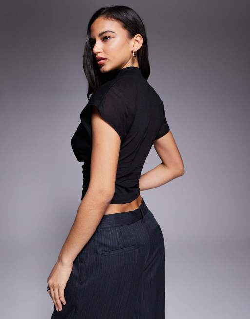 ASOS DESIGN - Top met gedrapeerde halslijn in zwart, 2 van 4
