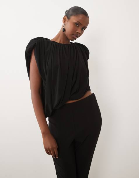 ASOS DESIGN top met gedrapeerde voorkant, plooien, padding en asymmetrische snit in zwart - view 1