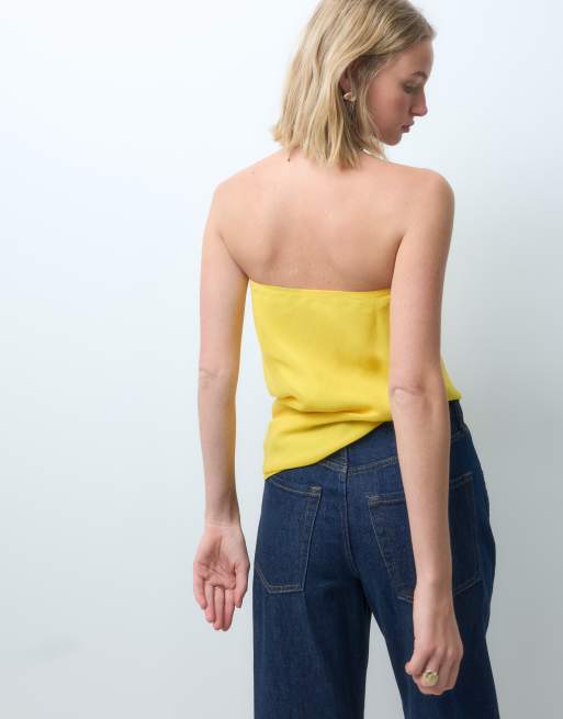 ASOS DESIGN top met gerimpelde bubbelzoom en asymmetrische snit in geel, 3 van 4