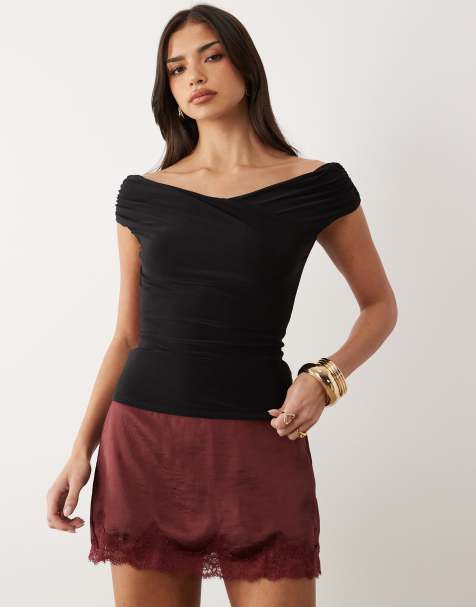 ASOS DESIGN - Top met gerimpelde schouders in zwart - view 1
