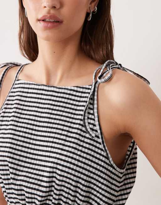 ASOS DESIGN - Top met gingham ruit en kanten randen in zwart-wit, deel van co-ord set, 3 van 4