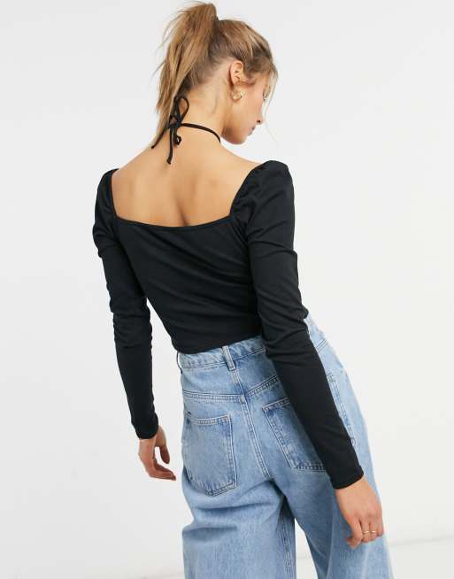 ASOS DESIGN - Top met halternek en lange mouwen in zwart, 2 van 4