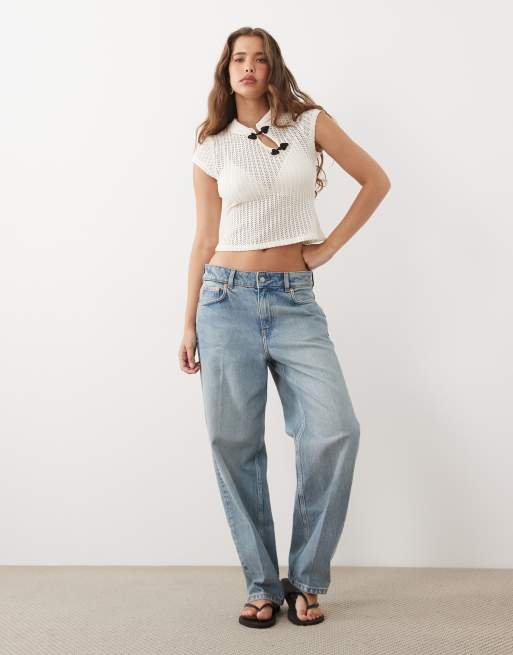 ASOS DESIGN top met kapmouwen en mandarin-kraag in crème, 2 van 4