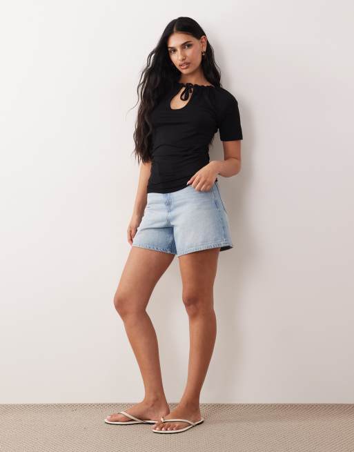 ASOS DESIGN - Top met kapmouwtjes en strikdetail in zwart, 2 van 4