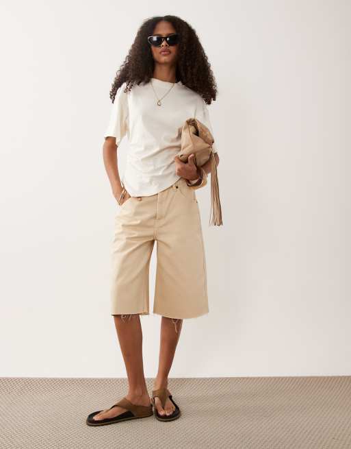 ASOS DESIGN top met korte mouwen en asymmetrische zoom in ecru, 2 van 4