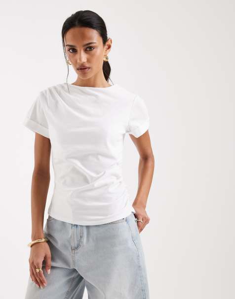 ASOS DESIGN - Top met korte mouwen en rimpeleffect in wit - view 1