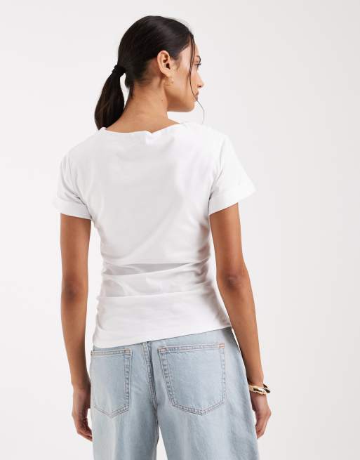 ASOS DESIGN - Top met korte mouwen en rimpeleffect in wit, 4 van 4