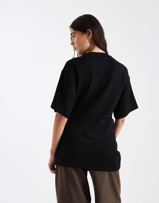 ASOS DESIGN - Top met korte mouwen en rimpeleffect in zwart, 2 van 4