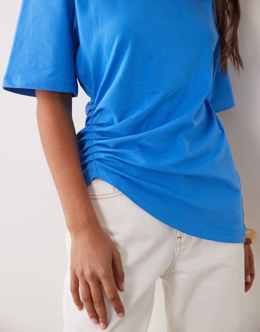 ASOS DESIGN top met korte mouwen en strikdetail in blauw, 3 van 4