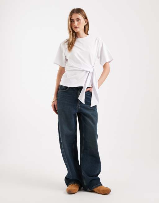 ASOS DESIGN - Top met korte mouwen en strikdetail in wit, 4 van 4