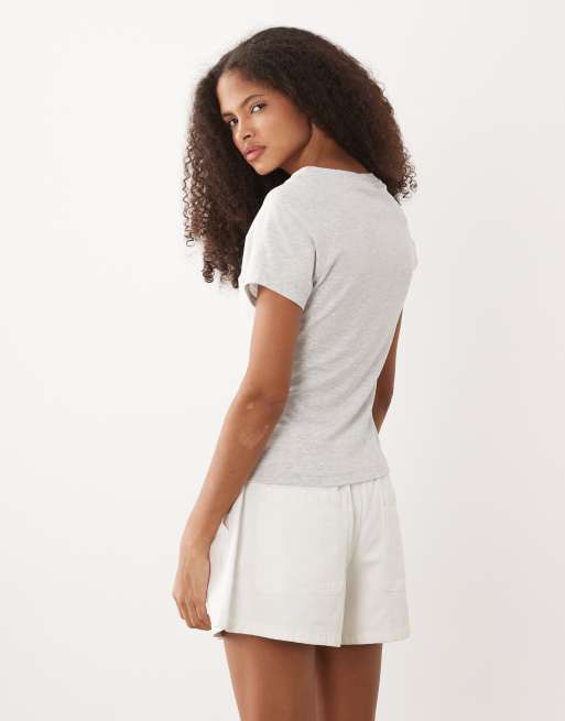 ASOS DESIGN - Top met korte mouwen en V-hals in grijs, deel van co-ord set, 4 van 4