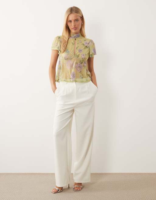 ASOS DESIGN - Top met korte mouwen, uitsnijding en bloemenprint in groen, 3 van 4