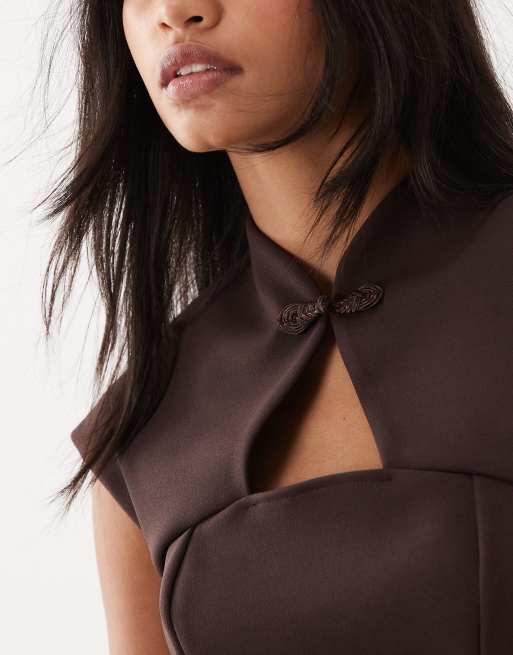 ASOS DESIGN - Top met kraagdetail in bruin, deel van co-ord set, 3 van 4