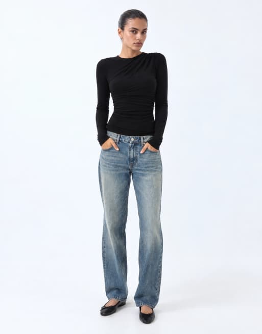 ASOS DESIGN top met lange mouwen en overslag in zwart, 6 van 8
