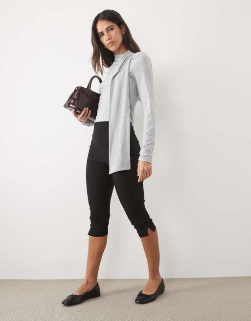 ASOS DESIGN top met lange mouwen en sjaaldetail in grijs, 3 van 4