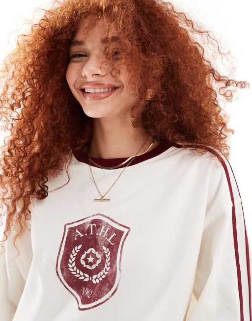 ASOS DESIGN - Top met lange mouwen en sportlogo in crème, 3 van 4