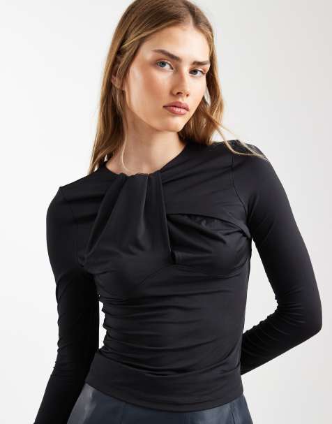 ASOS DESIGN - Top met lange mouwen en uitgesneden draaidetails in zwart - view 1