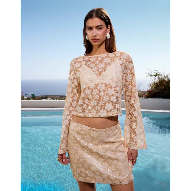 Sexy KouCla sweater with mesh Blue - Gebreide trui